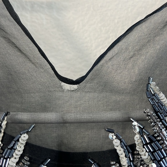 Vintage 80’s Argenti 100% Pure Silk Black Sequin & Beads Black & Silver Blouse - Picture 4 of 6